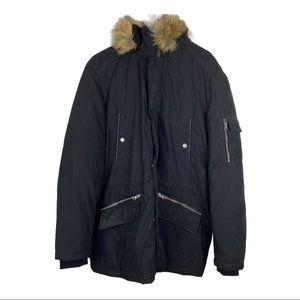 Nautica Men's Parka Black Jacket Hooded Large